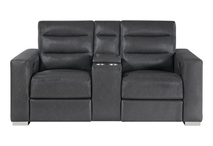 Ylime - Power Console Reclining Loveseat With Bookcase LED - Charcoal