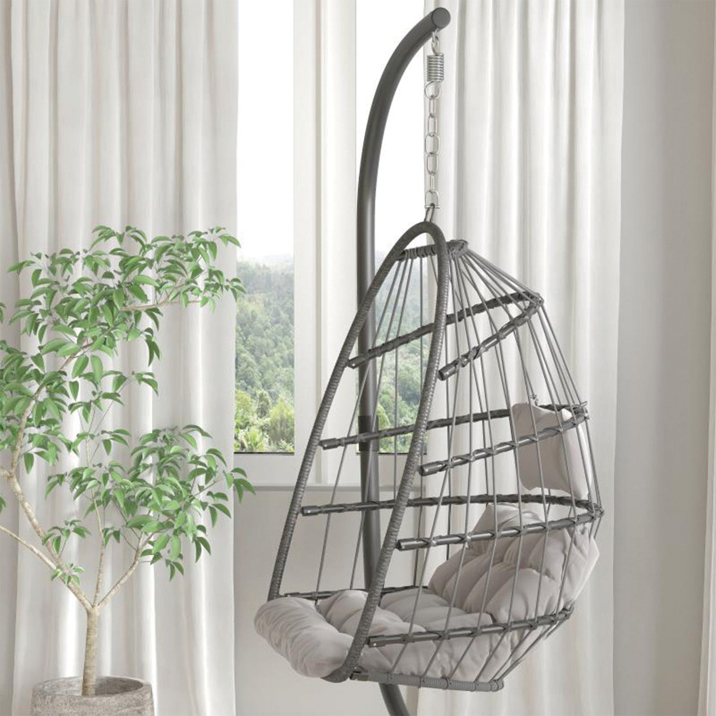 Flash Furniture - Hanging Patio Egg Chair - Gray