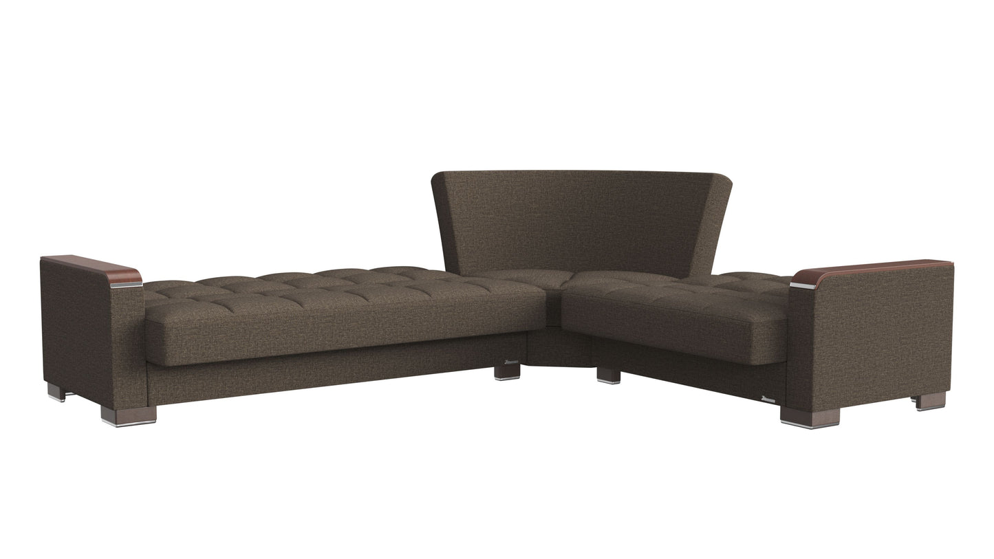 Ottomanson Armada X - Upholstered Convertible Wood Trimmed Sectional With Storage - Polyester