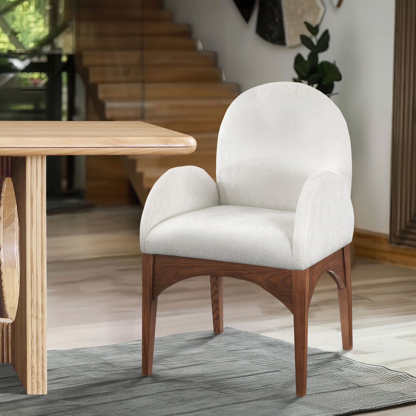 Waldorf - Chenille Dining Arm Chair With Brown Legs