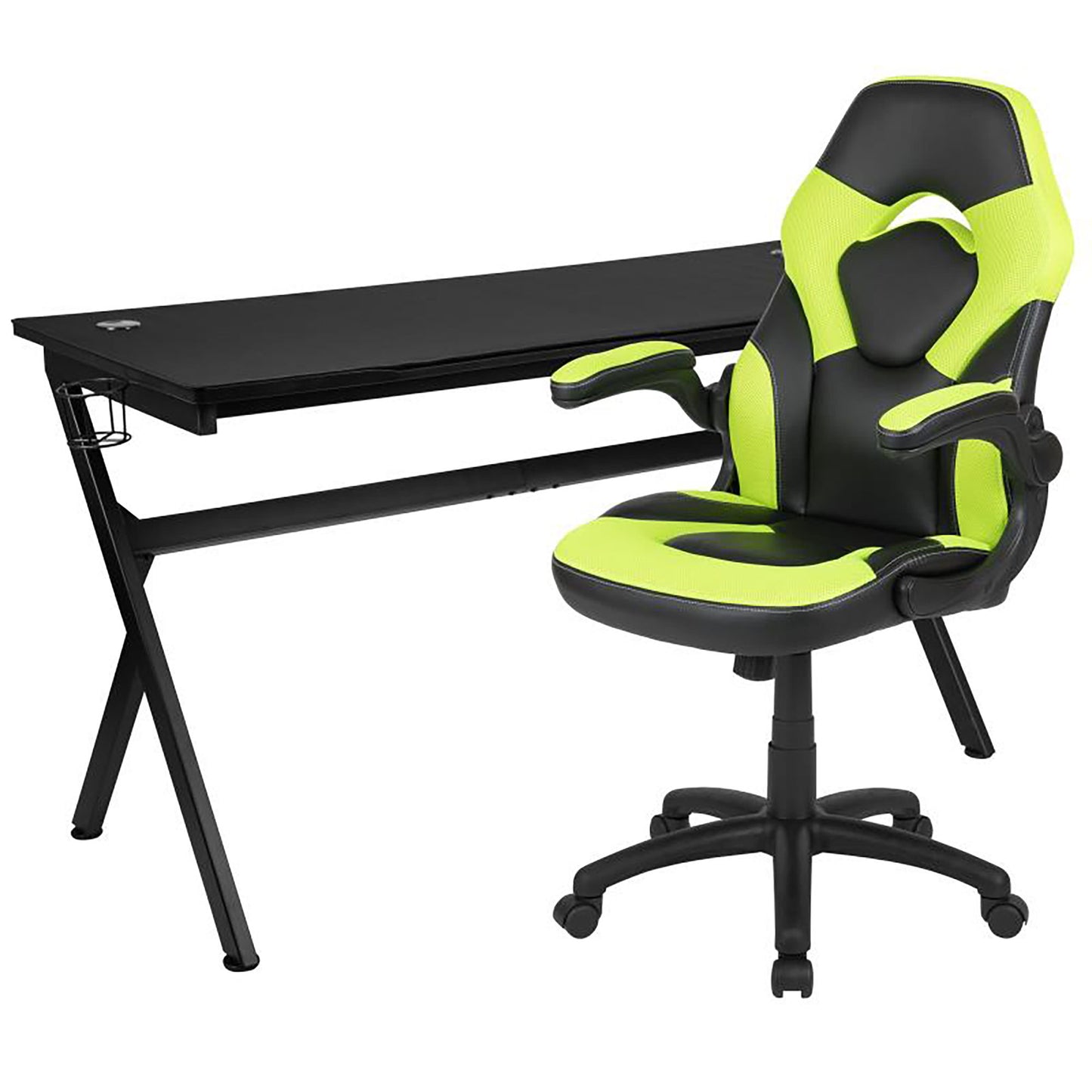 Flash Furniture - 2 Piece Racing Style Gaming Chair And Extra Large Desk Set - Black / Green