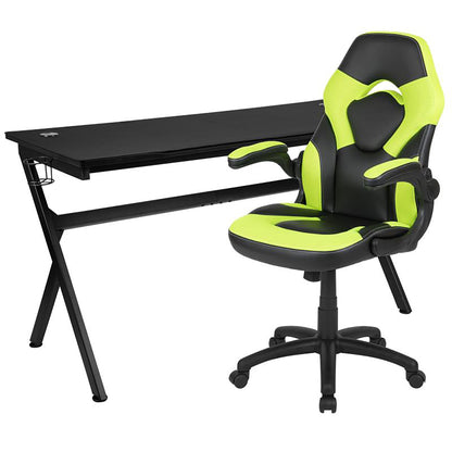 Flash Furniture - 2 Piece Racing Style Gaming Chair And Extra Large Desk Set - Black / Green