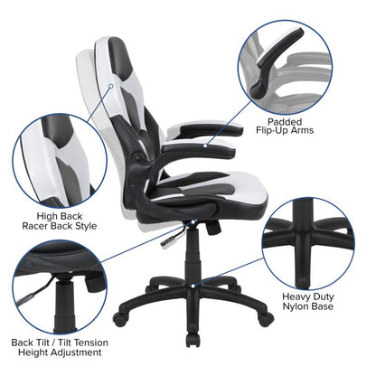 Flash Furniture - 2 Piece Ergonomic Racing Style Gaming - White / Black