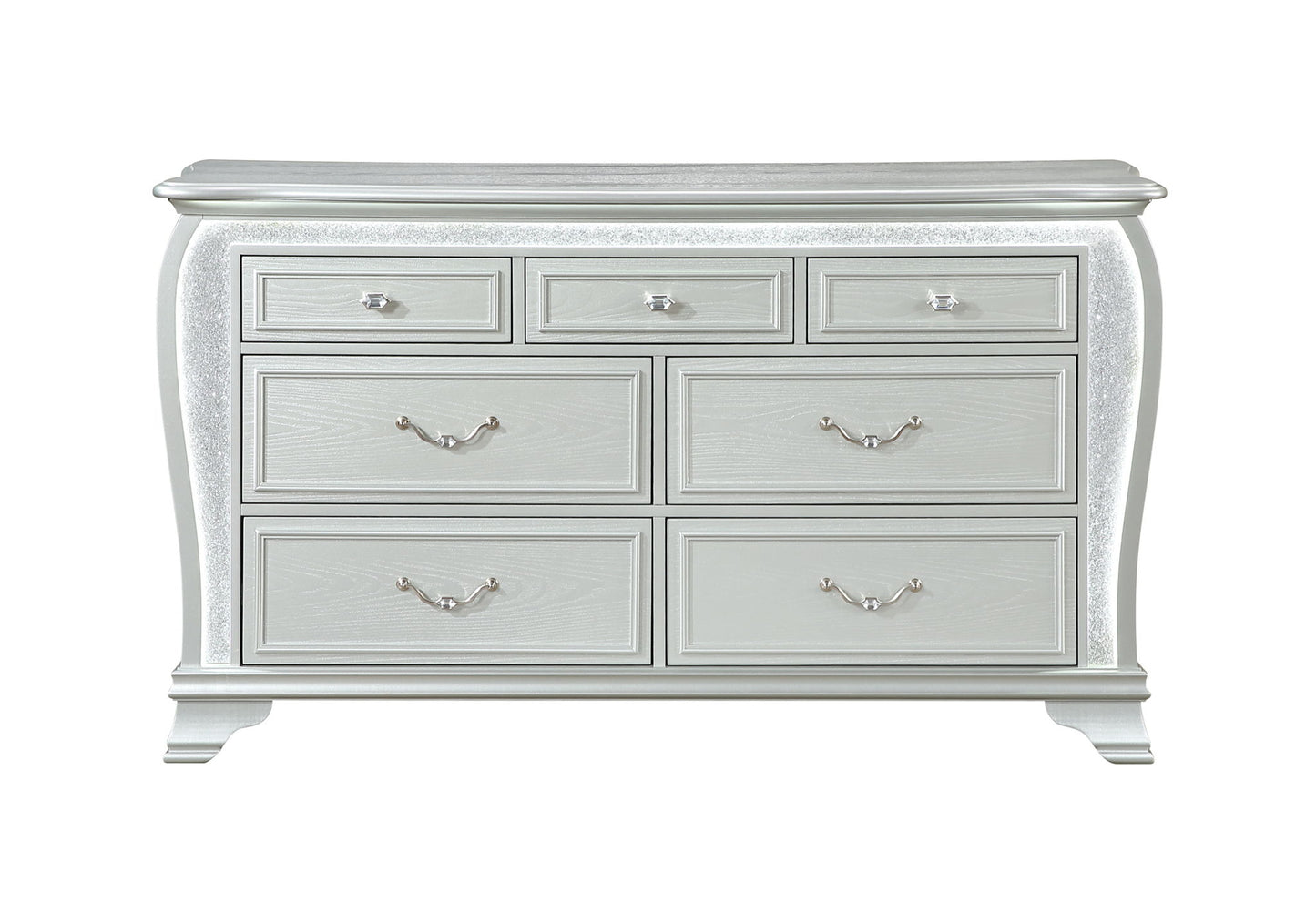 Aria - 5 Piece Queen Bedroom Set (Bed, Dresser & Mirror, Nightstand, Chest) - Silver