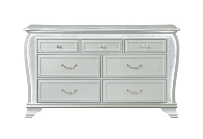 Aria - 5 Piece King Bedroom Set (Bed, Dresser & Mirror, Nightstand, Chest) - Silver