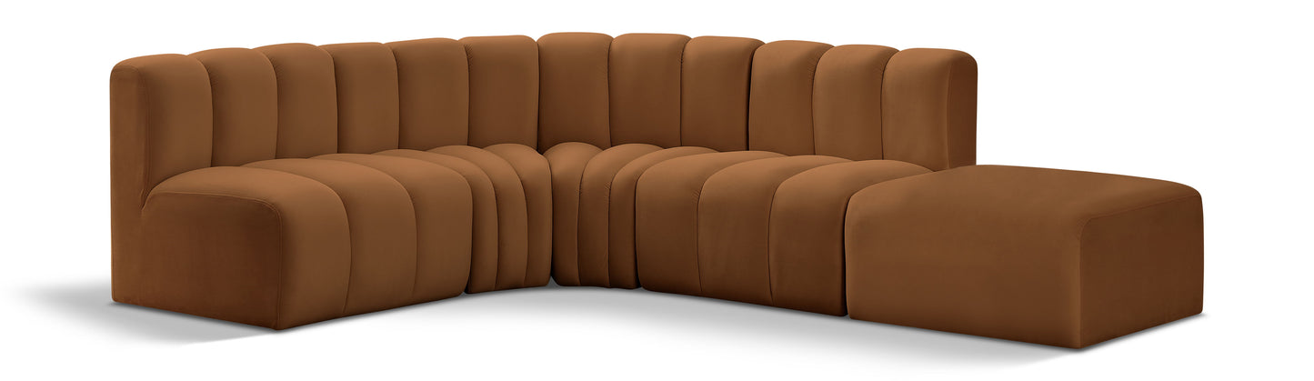 Arc - Velvet 5 Piece Corner Modular Sofa - Saddle