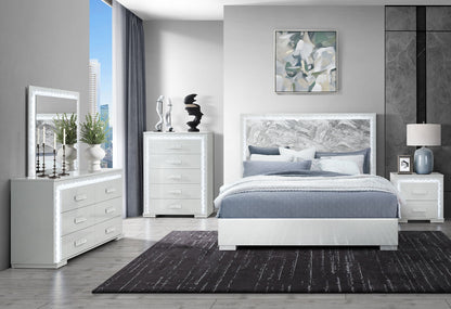 Naomi - King Bed With LED - Silver