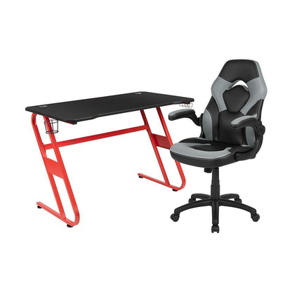 Flash Furniture - 2 Piece Ergonomic Racing Style Gaming - Gray / Black