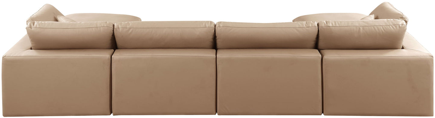 Comfy - 6 Piece Faux Leather Modular Double Chaise Sectional - Tan