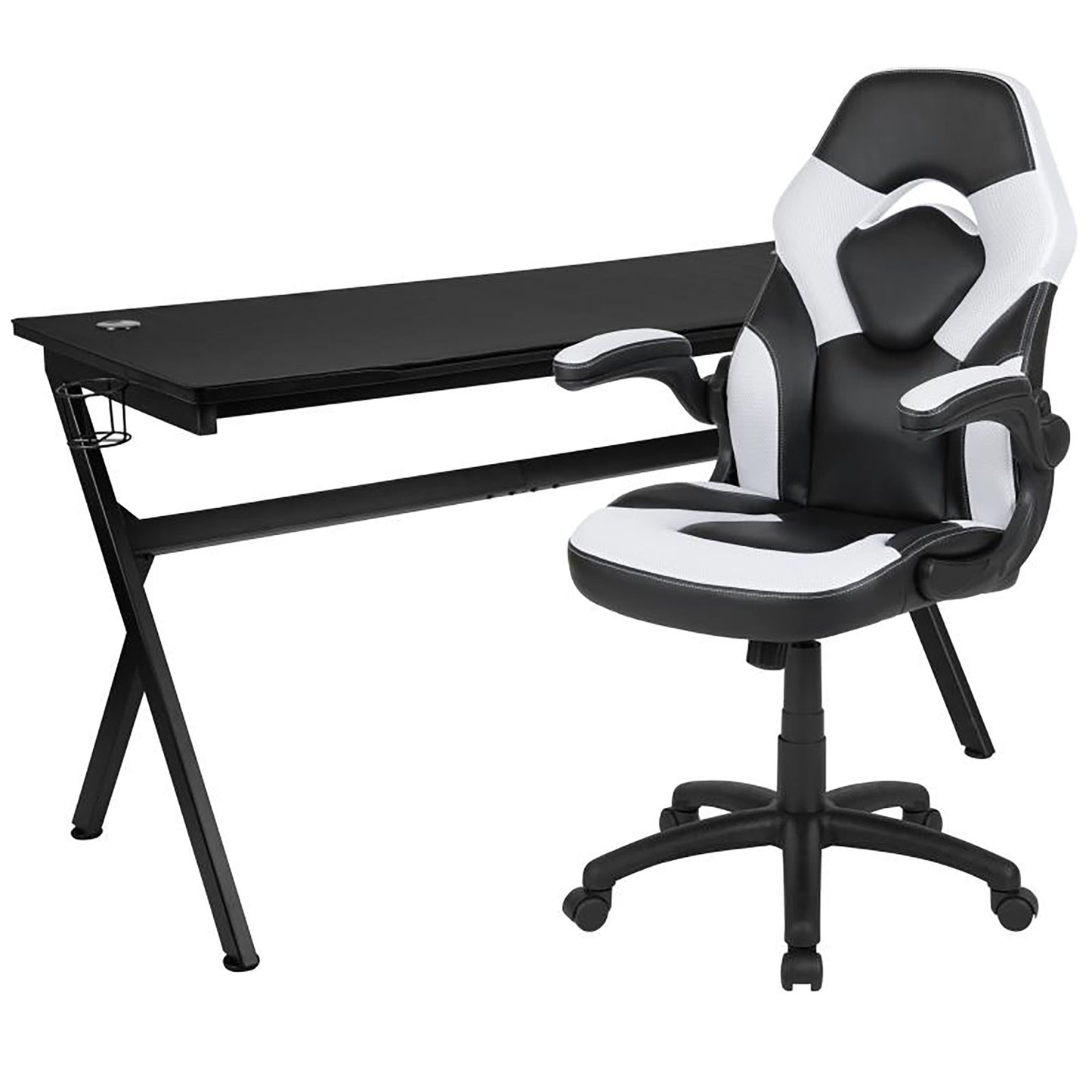 Flash Furniture - 2 Piece Racing Style Gaming Chair And Extra Large Desk Set - Black / White