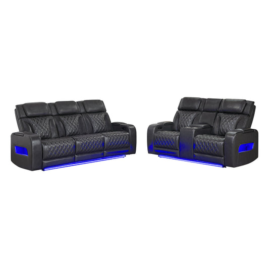 U8611 - Power Reclining Sofa With Power Headrest And LED / Power Console Reclining Loveseat With Power Headrest, LED And Speaker - Charcoal