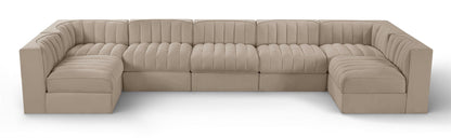 Rummi - Velvet Performance Fabric Upholstered 7 Piece Modular Sectional (With 2 Corner Chairs)