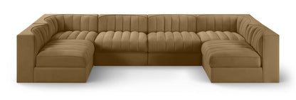 Rummi - Armless Velvet Performance Fabric Upholstered 6 Piece Modular Sectional
