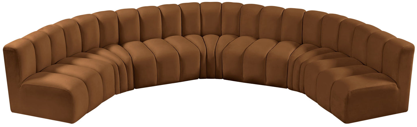 Arc - Velvet 7 Piece U-Shaped Modular Sofa - Saddle