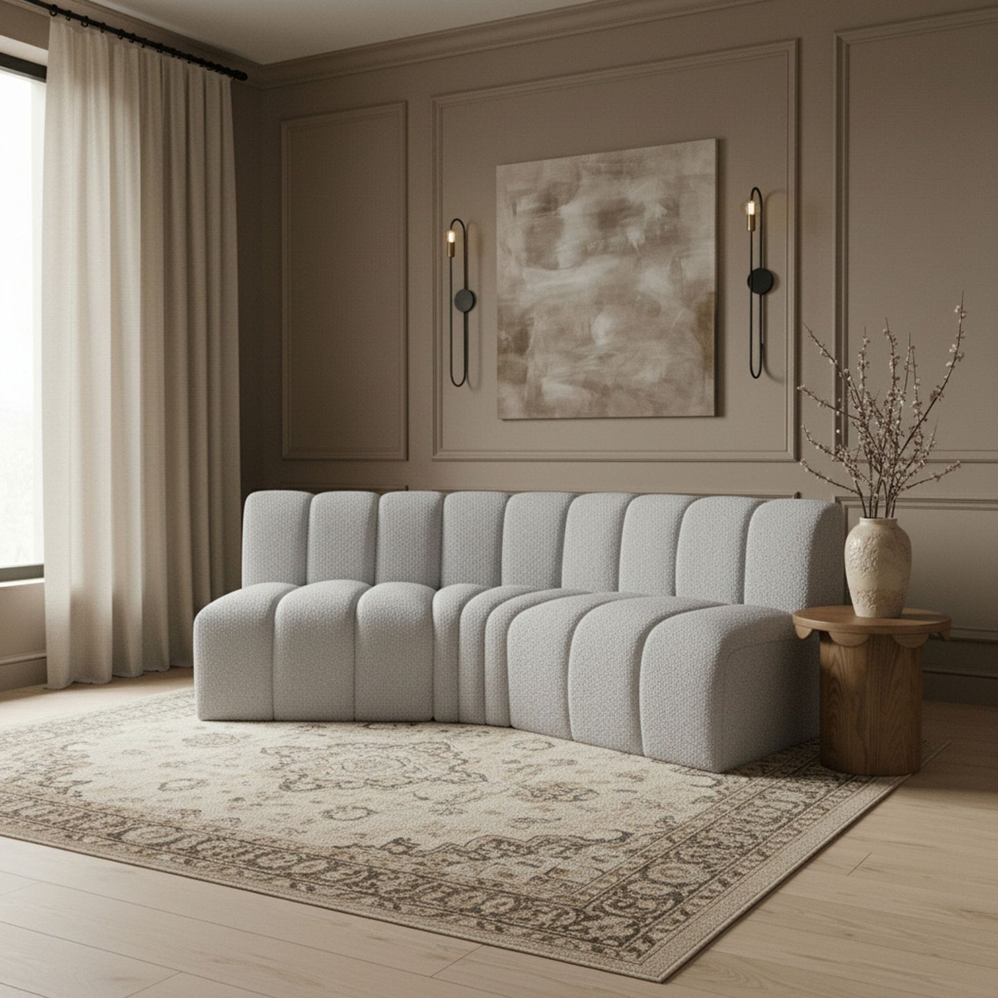 Arc - Boucle Fabric 3 Piece Modular Corner Sofa