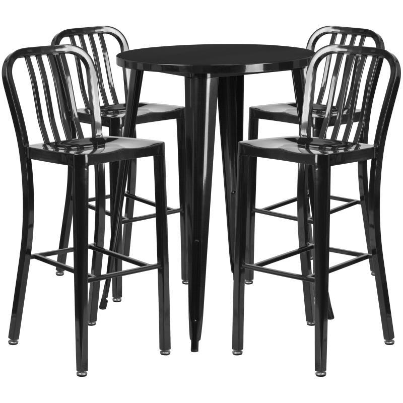 Flash Furniture - Metal Round Table With 4 Stools - Black