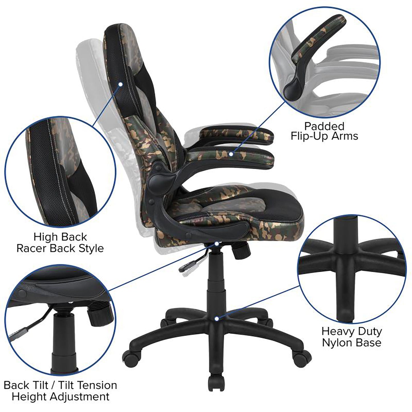 Flash Furniture - 2 Piece Gaming Racing Chair And Gaming Desk Set - Black / Camo