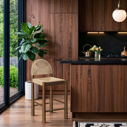 Bohemia - Woven Seagrass Cord And Solid Wood Counter Stool - Beige