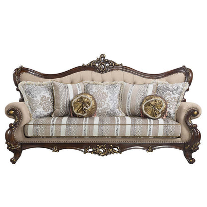 Ragnar - Sofa With 7 Pillows - Light Brown Linen & Cherry