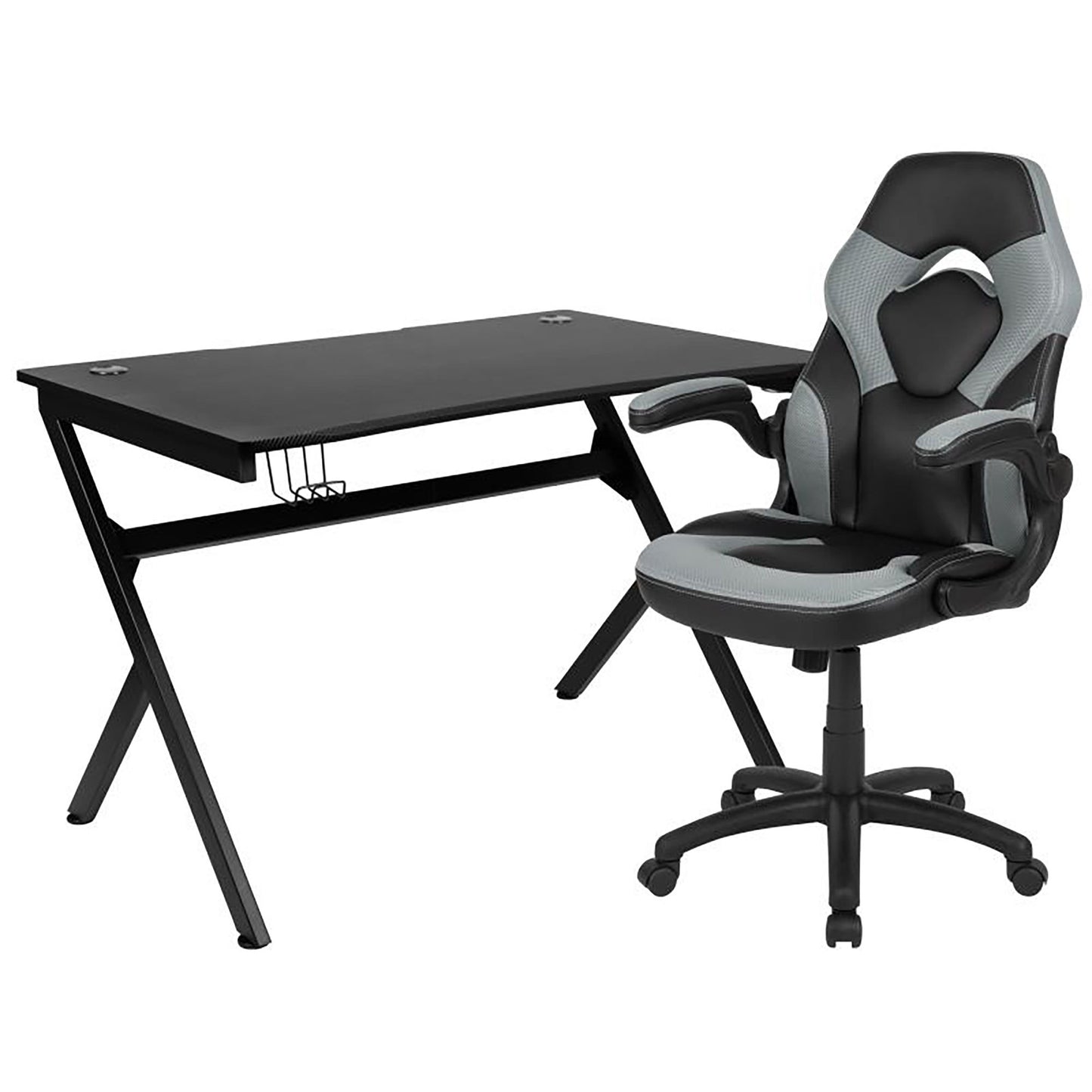Flash Furniture - 2 Piece Racing Style Gaming Chair And Desk Set - Black / Gray