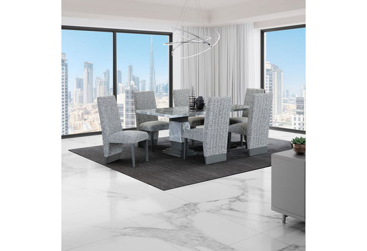 D1212 - 7 Piece Dining Room Set (Dining Table And 6 Dining Chairs) - Grey / White