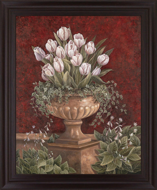 Tulip Abundance - 28" x 34" Framed Wall Art - Dark Red