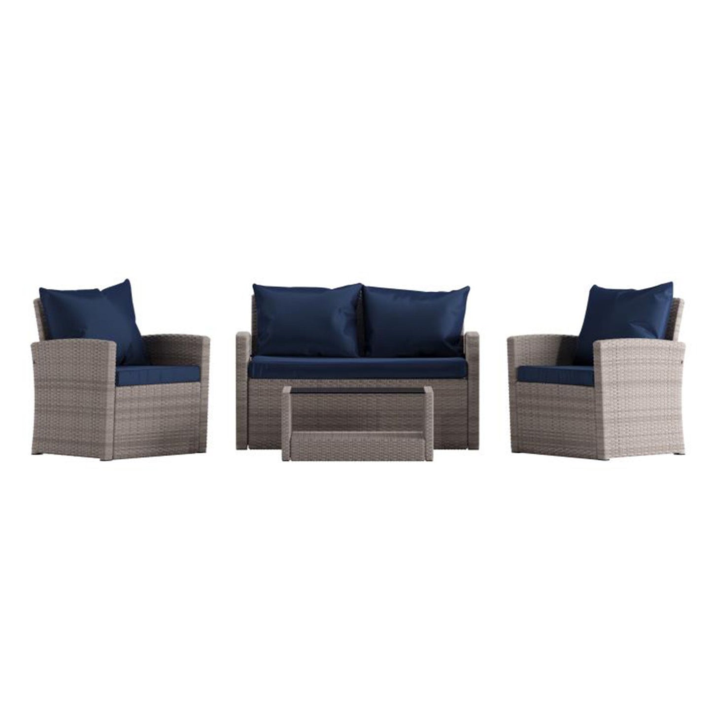 Flash Furniture - 4 Piece Patio Set - Light Gray / Navy