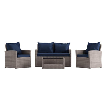 Flash Furniture - 4 Piece Patio Set - Light Gray / Navy