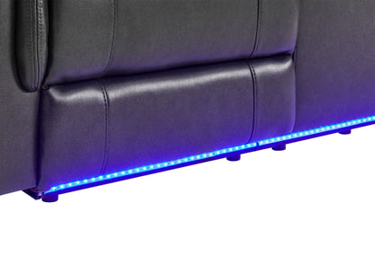 U8879 - Power Console Reclining Loveseat With LED, Global Surround System & Audio Subwoofer - Charcoal