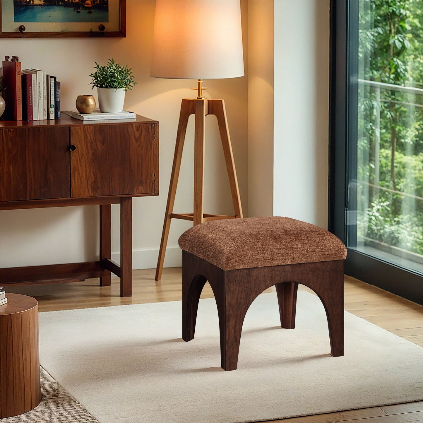 Lawson - Chenille Fabric Upholstered Ottoman - Walnut Base