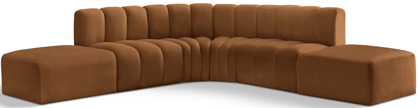 Arc - Velvet 6 Piece Corner Modular Sofa - Saddle