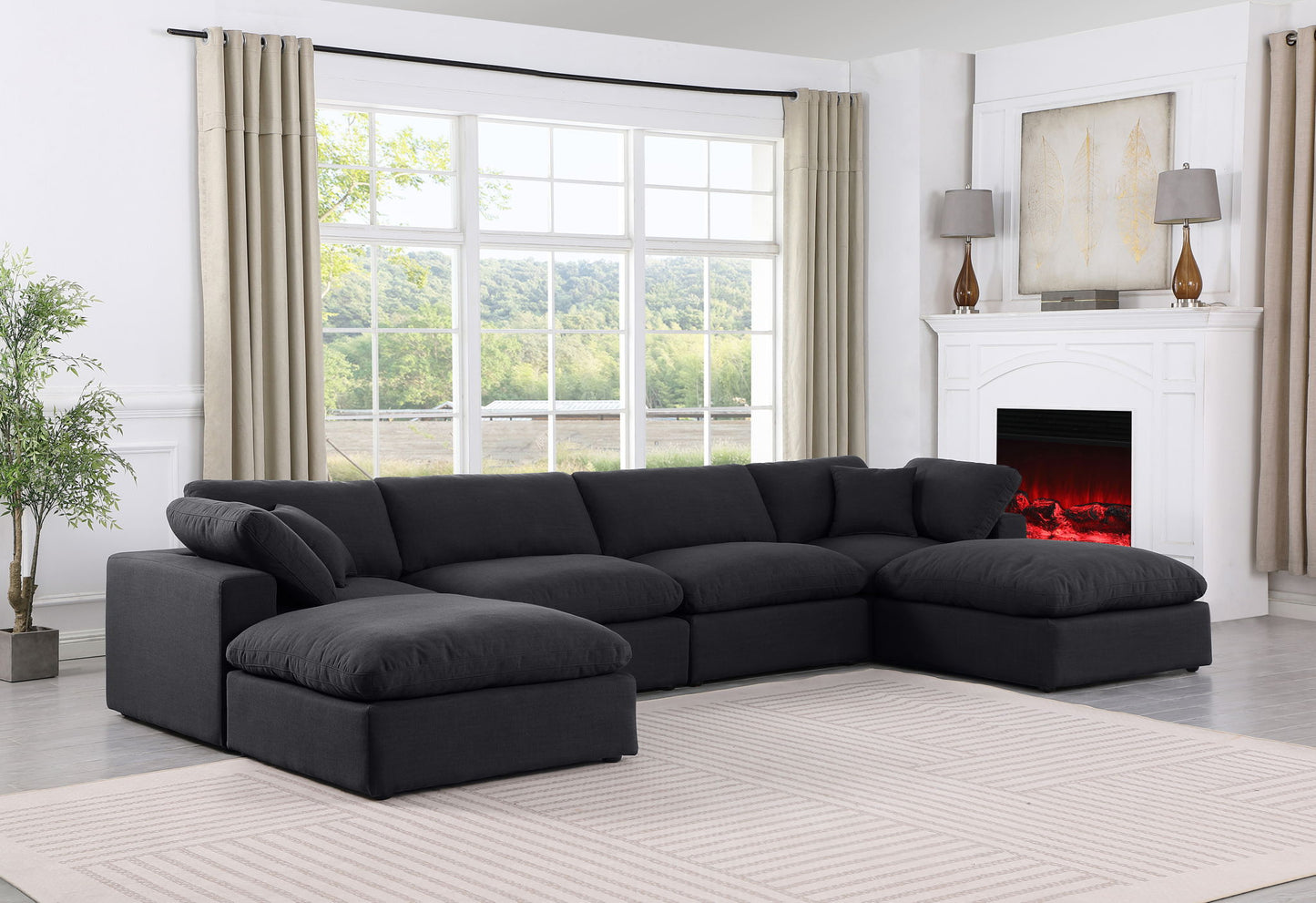 Comfy - 6 Piece Linen Modular Double Chaise Sectional