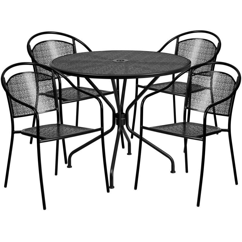 Flash Furniture - Round Steel Patio Table With 4 Chairs - Black