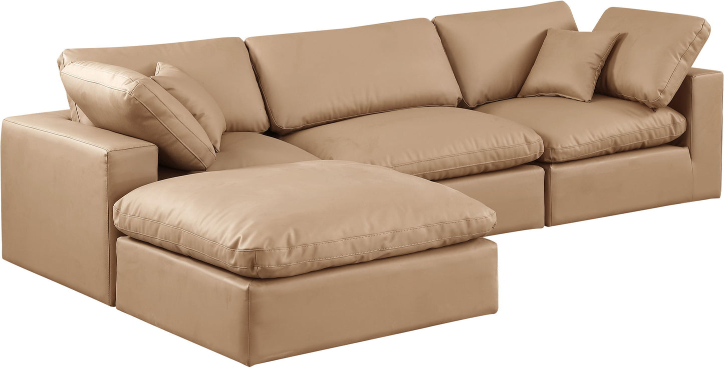 Comfy - 4 Piece Faux Leather Modular Sectional With Chaise - Tan
