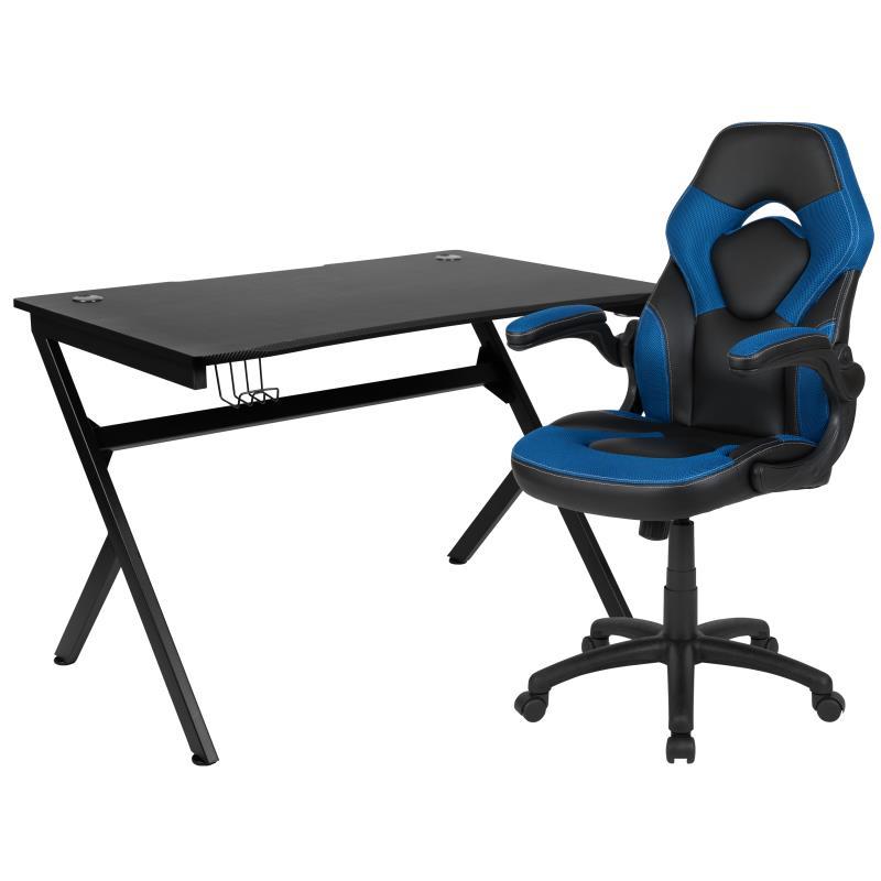 Flash Furniture - 2 Piece Racing Style Gaming Chair And Desk Set - Black / Blue