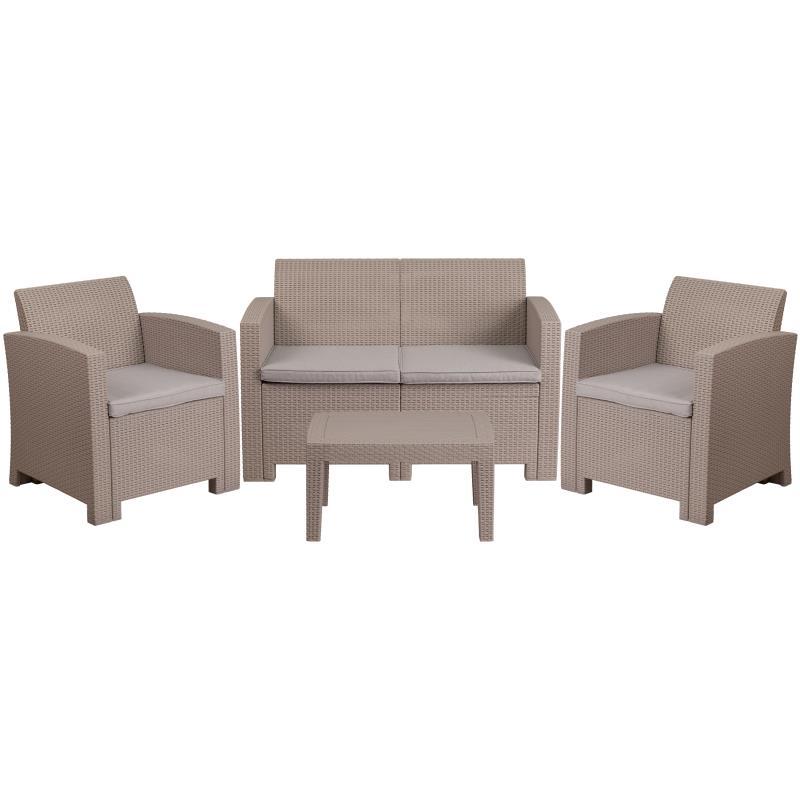 Flash Furniture - 4 Piece Rattan Style Patio Loveseat Set - Light Gray
