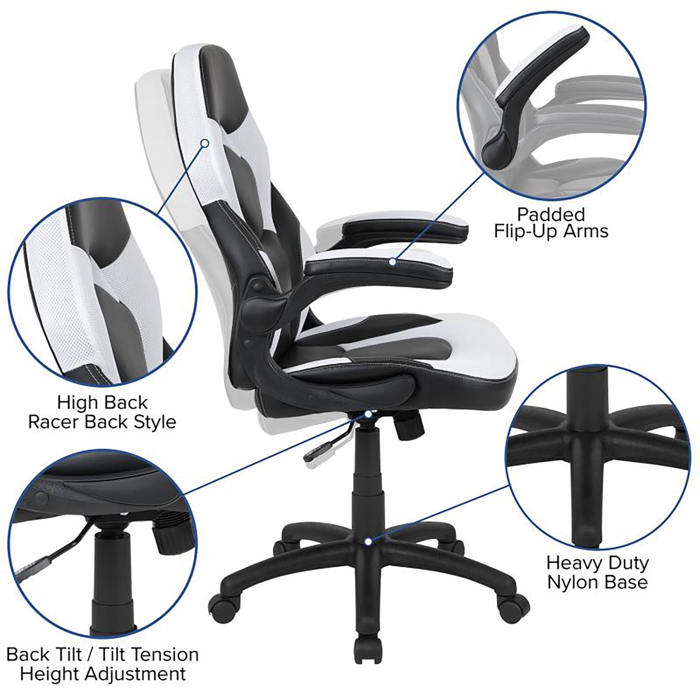 Flash Furniture - 2 Piece Racing Chair And Gaming Desk Set - Black / White