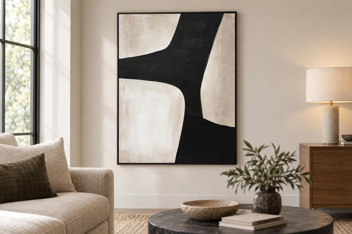 Sable Contours I - 35 X 47 - Hand-Embellished Canvas In Frame - Black