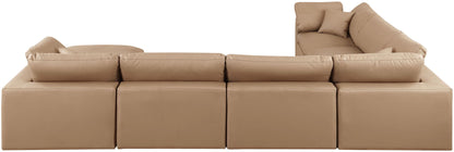 Comfy - 7 Piece Faux Leather Modular Sectional With Chaise - Tan