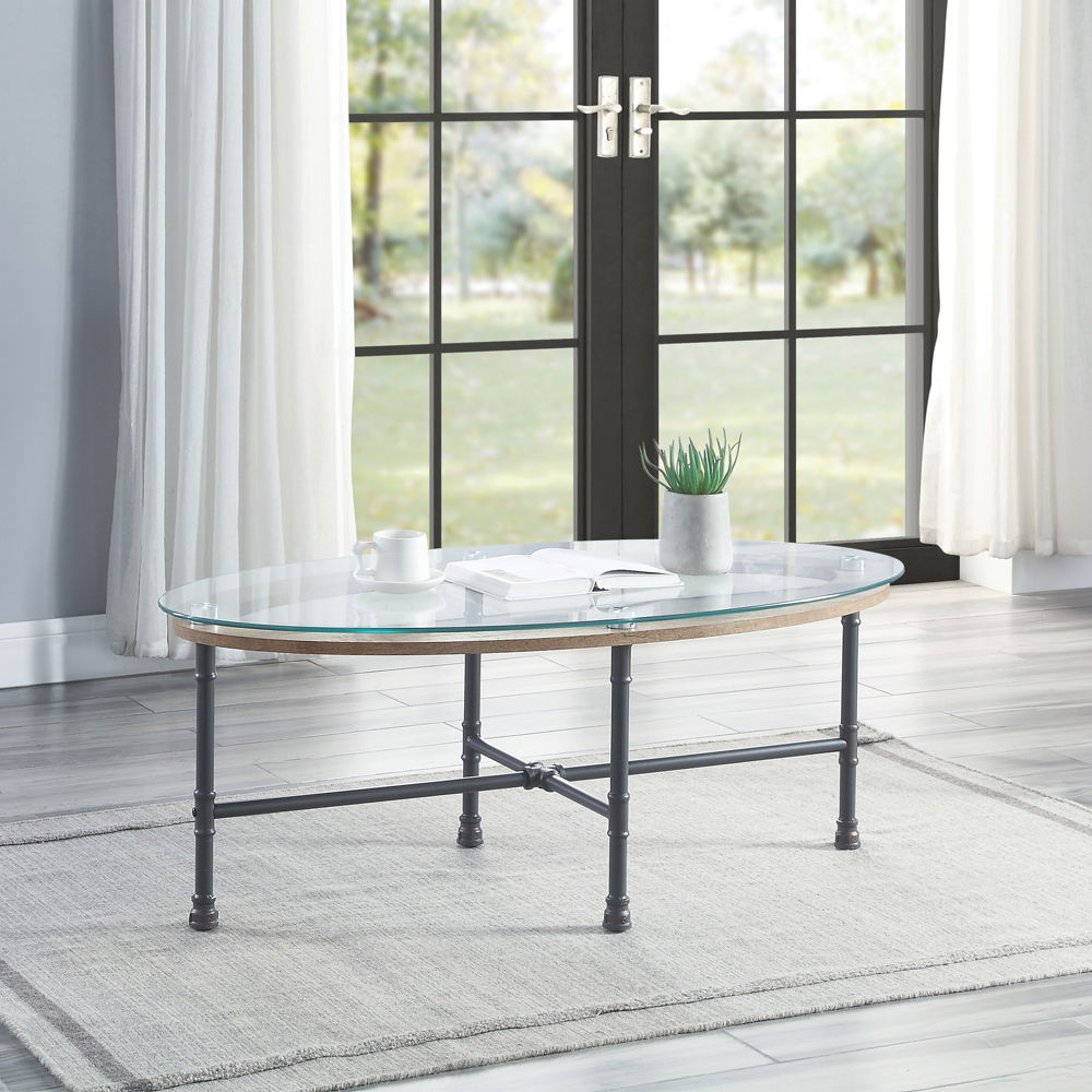 Brantley - Coffee Table - Clear Glass & Sandy Gray