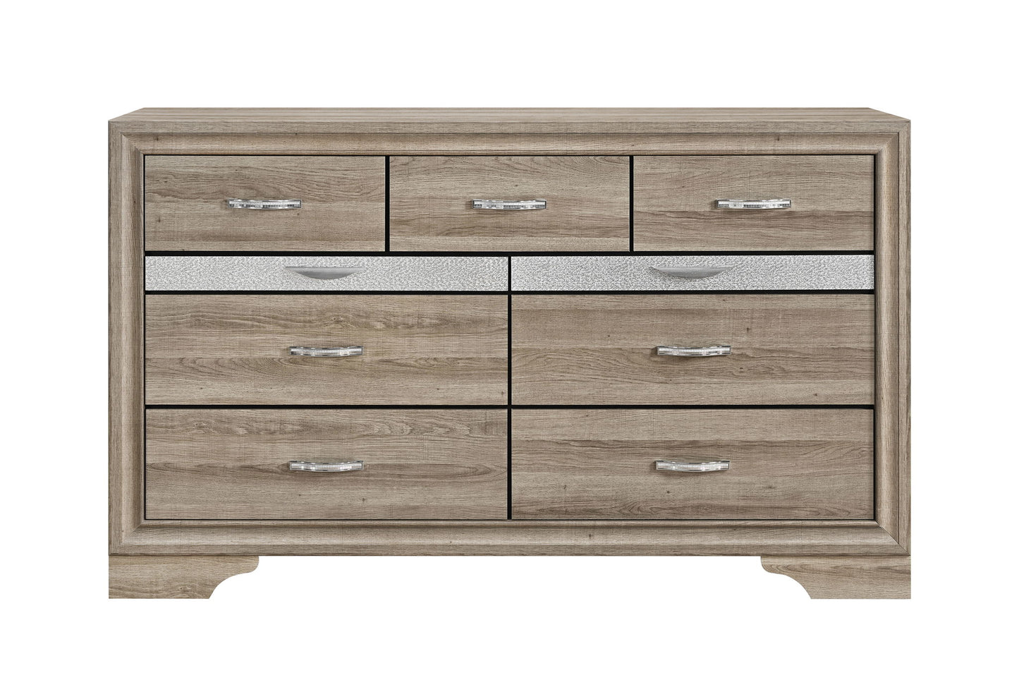 Seville - 5 Piece King Bedroom Set (Bed, Dresser & Mirror, Nightstand, Chest) - Brown / Natural