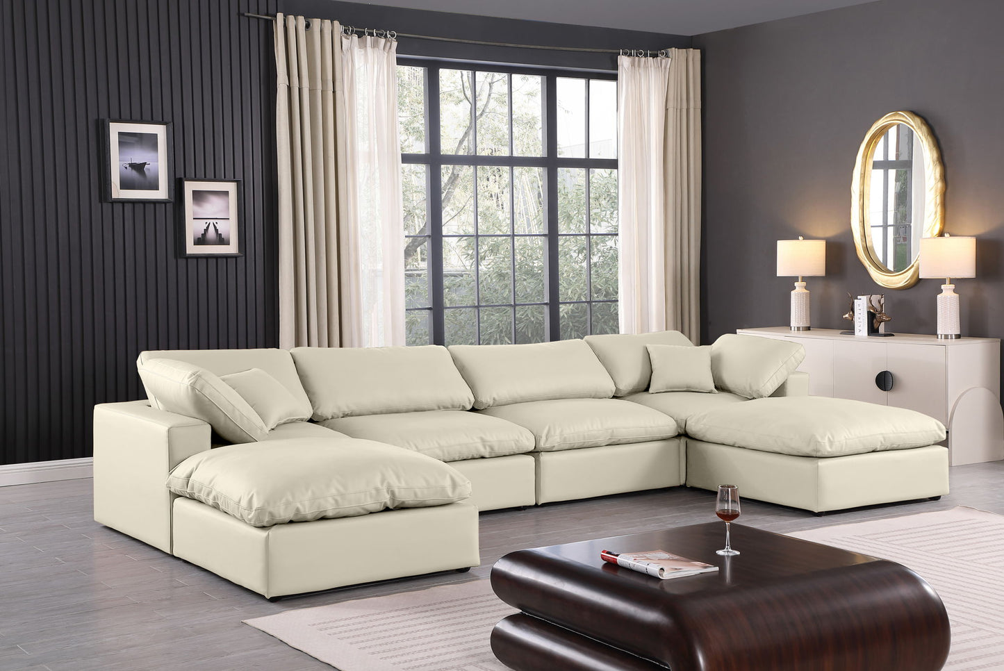 Comfy - 6 Piece Faux Leather Modular Double Chaise Sectional