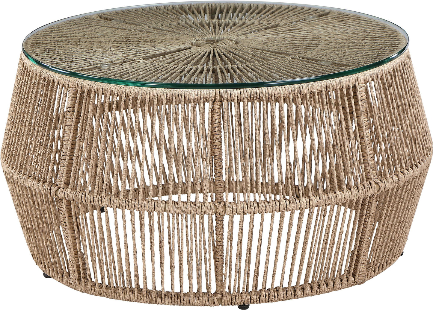 Coastline - Tempered Glass Top And Wicker Outdoor Patio Coffee Table - Natural | Natural