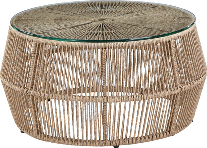 Coastline - Tempered Glass Top And Wicker Outdoor Patio Coffee Table - Natural | Natural