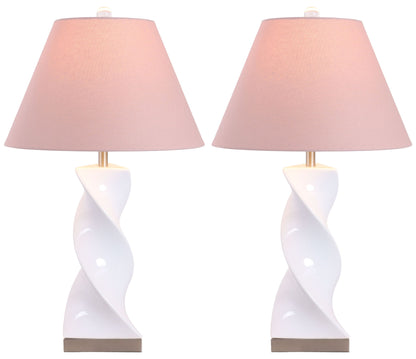 Blush Pirouette - 26 X 15 - Ceramic Table Lamp (Set of 2) - Glossy White