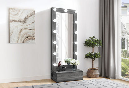 Lexi - Tall Mirror With Drawer And Speakers - Gray