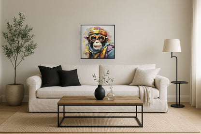 Groovy Prismatic Primate - 25" x 25" Framed Wall Art - Orange
