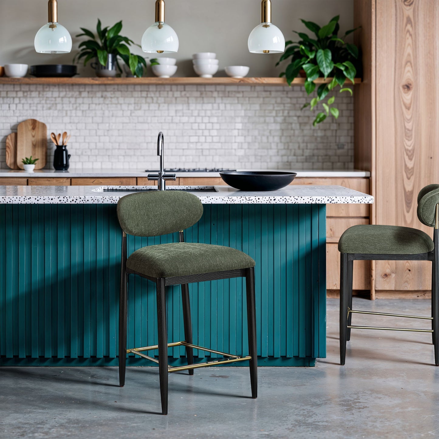 Riccio - Fabric Stool - Black Frame