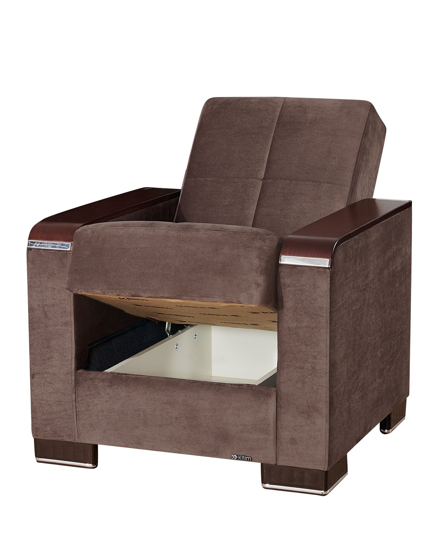 Ottomanson Armada X - Upholstered Convertible Wood Trimmed Armchair With Storage - Microfiber