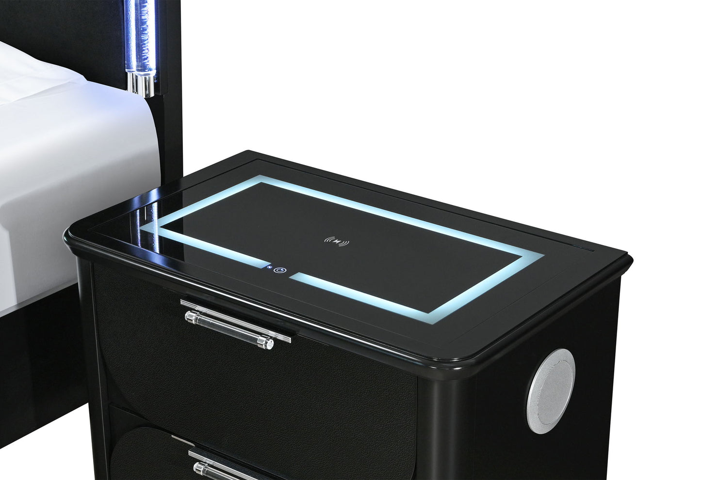 Lando - Nightstand With Speaker And Wireless Charging Platform - Black
